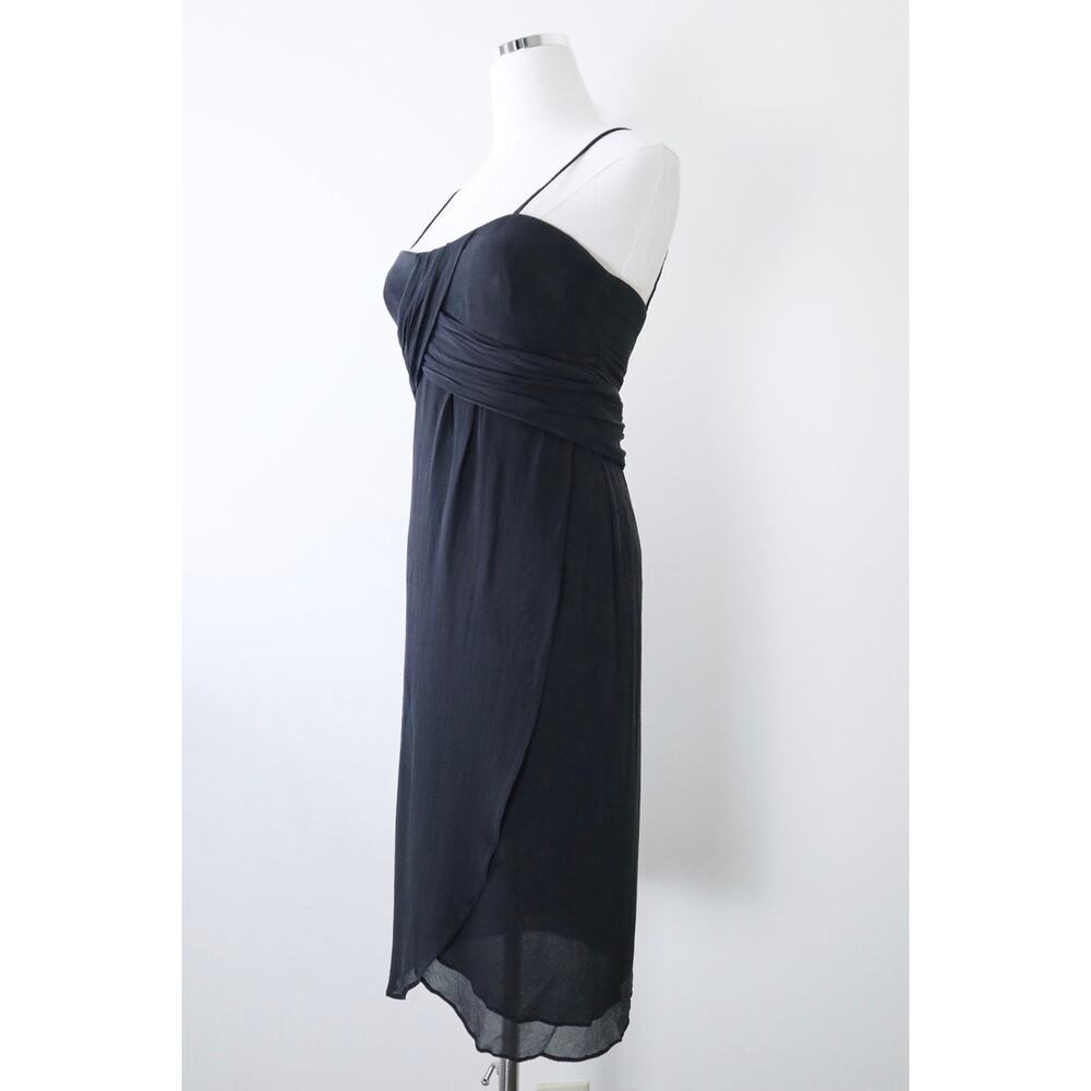 Pianoforte di MaxMara Size 6 Silk Chiffon Draped Mini Dress Slit Leg Black - Picture 5 of 14